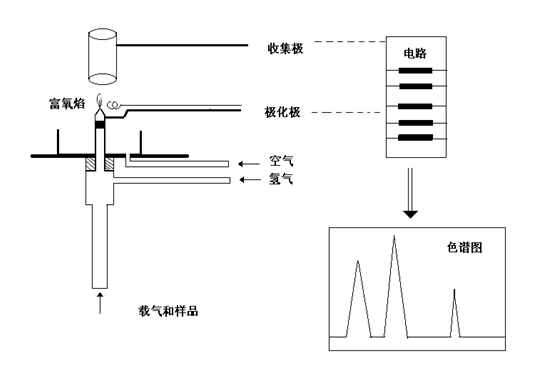 FID检测器的工作原理示意图